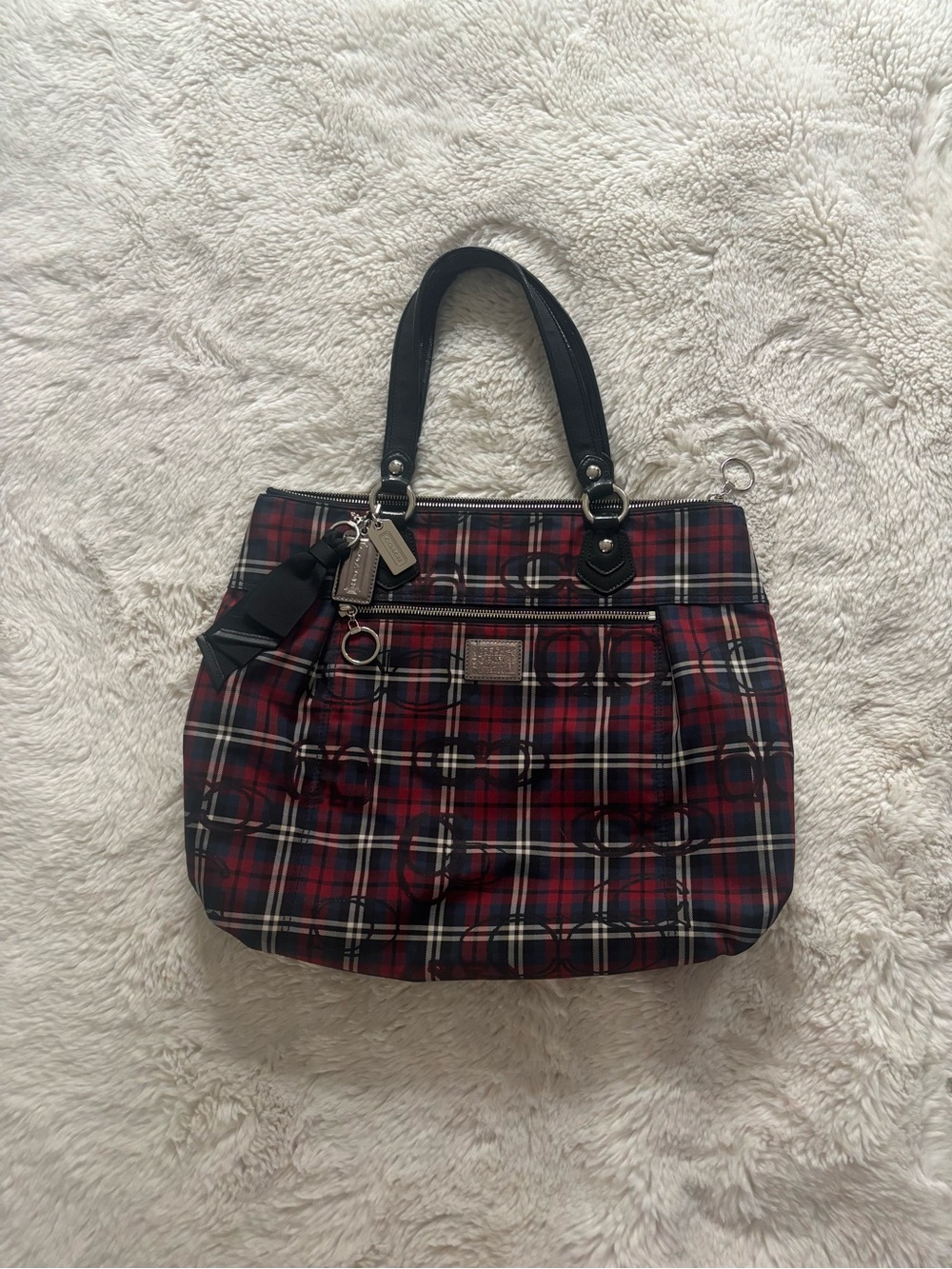Coach Poppy Tartan Plaid Glam Large Tote Bag